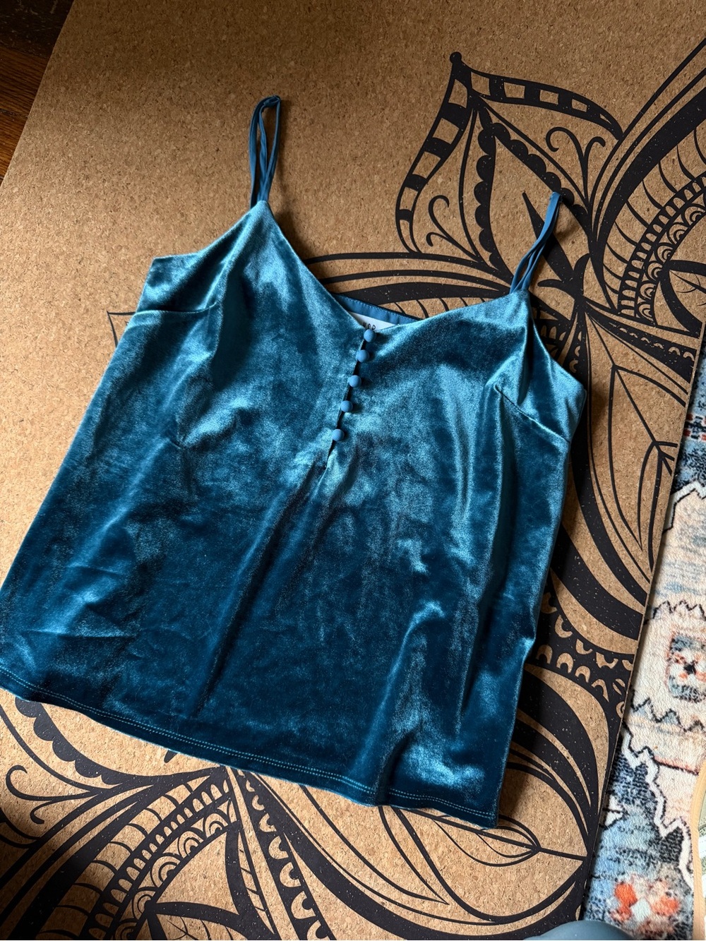 T.J.Maxx Teal Velvet V-Neck Cami with Covered Buttons